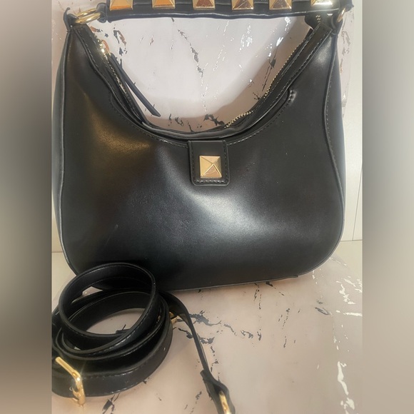 BCBG black hobo crossbody bag with gold studded accents - Picture 12 of 13